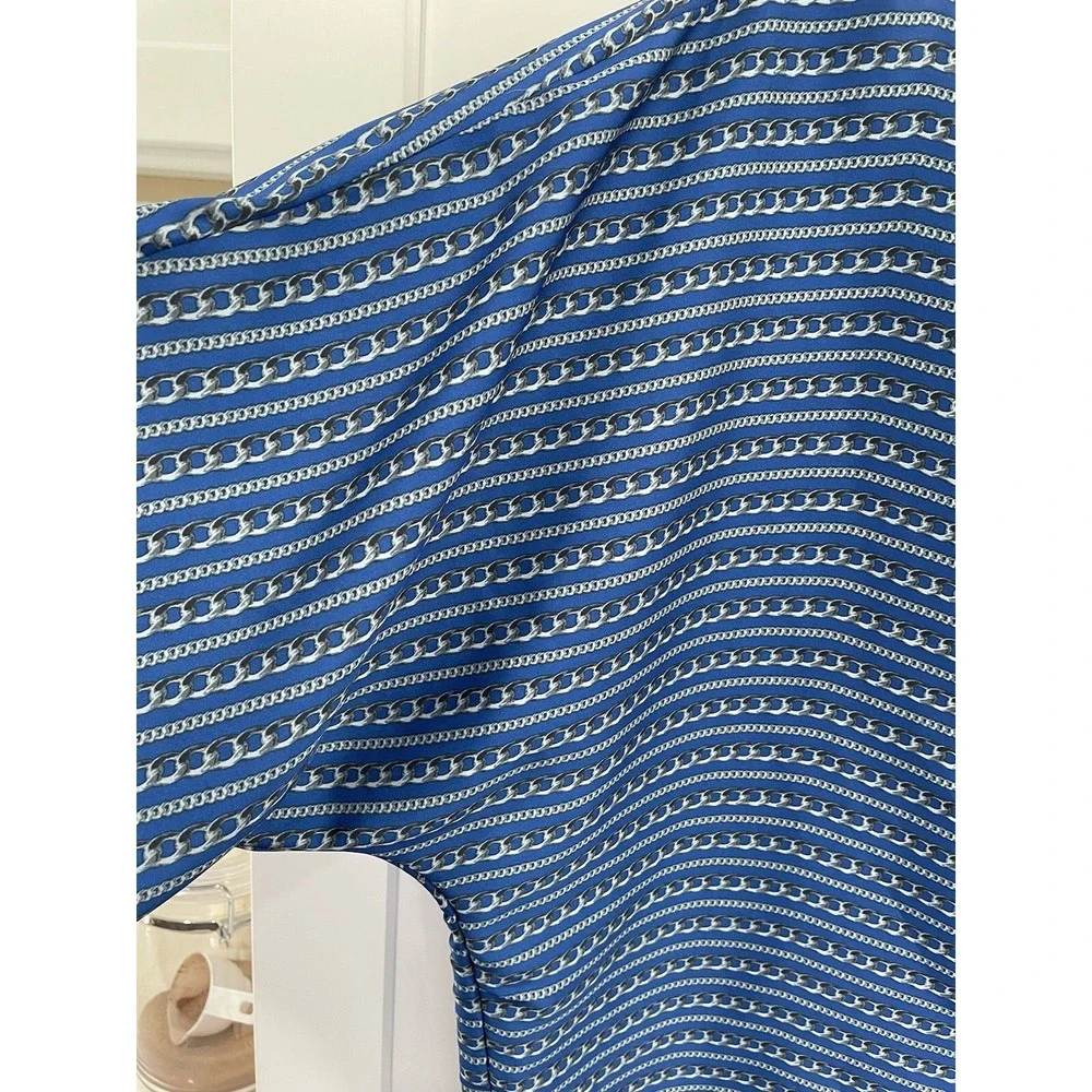 Michael Kors Blouse Blue Chains SZ M AK95 - Picture 3 of 4